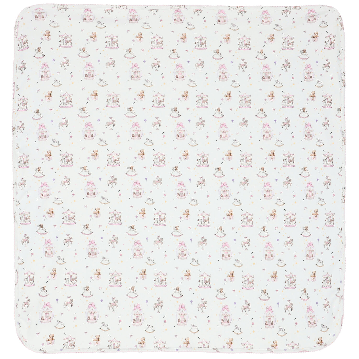 Baby Girls White & Pink Carousel Blanket, 1, hi-res